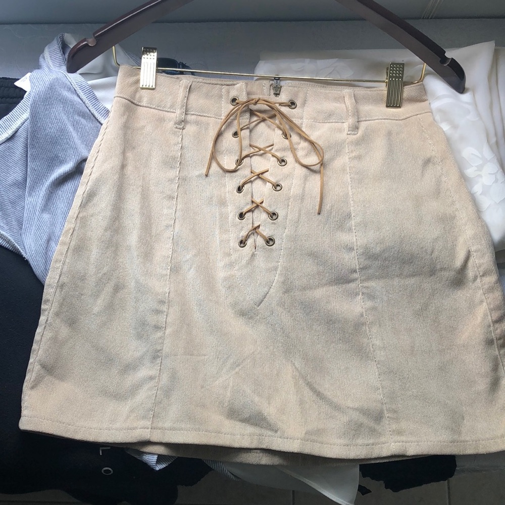 Camel corduroy tie up skirt